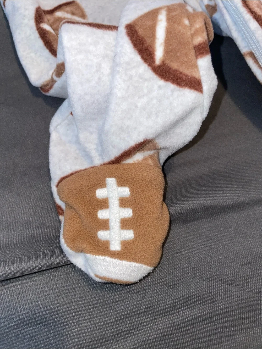 Carter's Light Gray Footed One-Piece Pajamas with Brown Footballs